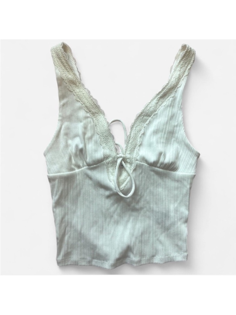 Garage White Lace-Trim Ribbed Tank Top